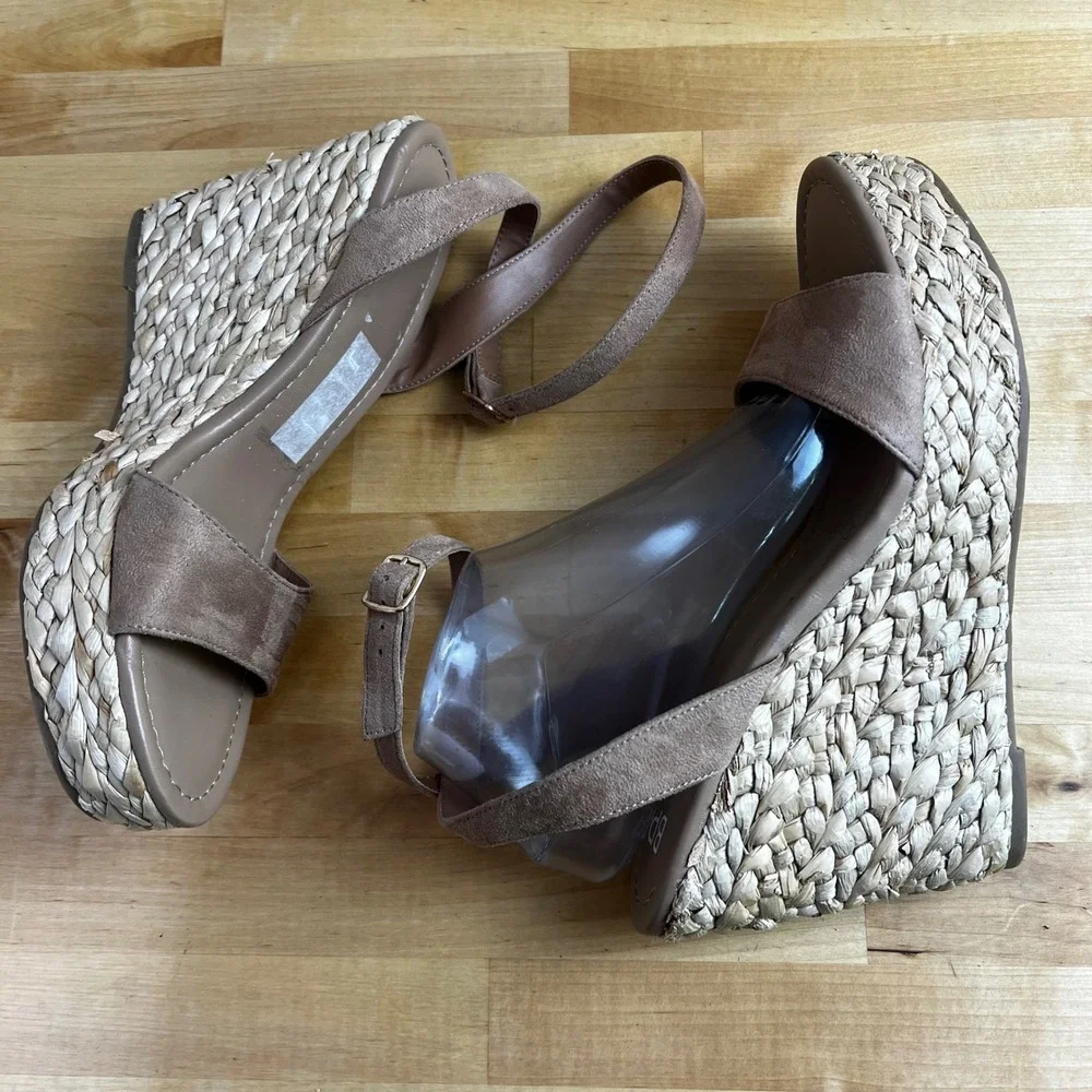 BP Wedges Ginny Tan Faux Suede Ankle Strap Woven Espadrille‎ Sandals Size 9.5 M